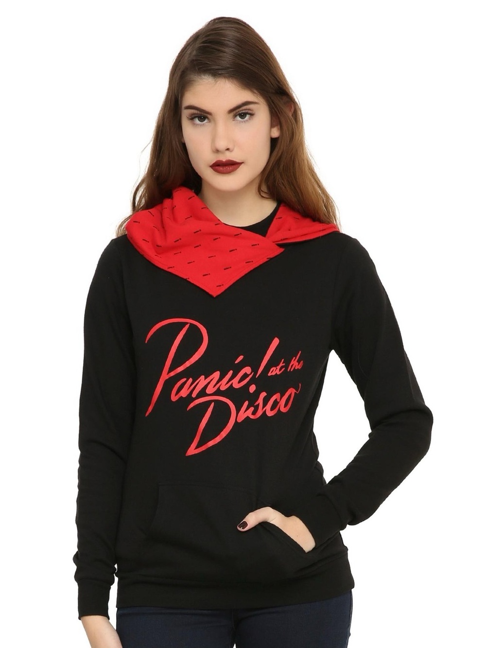Panic At The Disco Juniors Cowl Neck Logo Hoodie Hot Topic Y2K Sz S Black Red